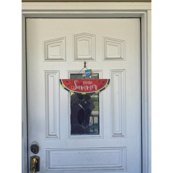 Hello Summer Watermelon Hanging Wooden Sign Door Hanger Wall Decor - Picture 4 of 4